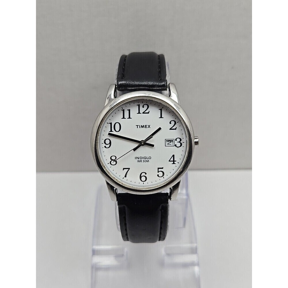 Timex Easy Reader Day Indiglo Silver Tone 35mm Quartz Watch New Battery WR 30M